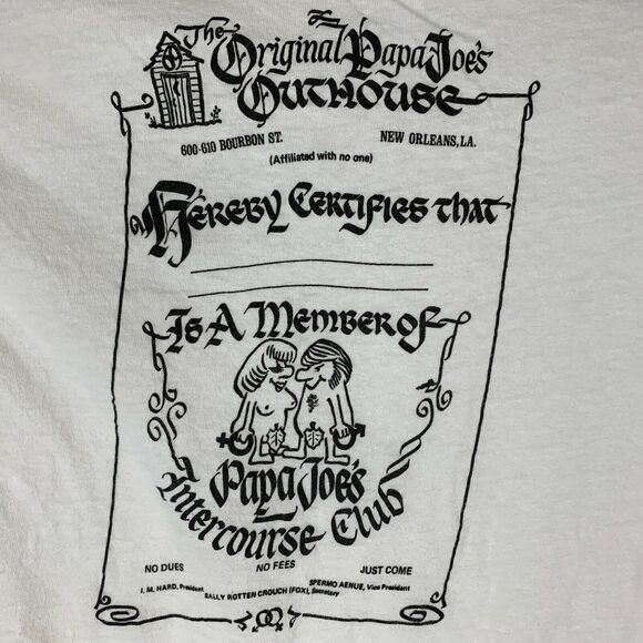 Vintage 70s Papa Joes Intercourse Club T Shirt New Orleans NOLA White S Small - Picture 4 of 9